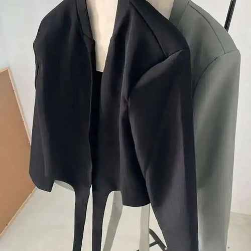Load image into Gallery viewer, Women Gray Green Ribbon Short Big Size Blazer New Lapel Long Sleeve Loose Jacket Fashion Tide Spring Autumn 2025 1DF0385
