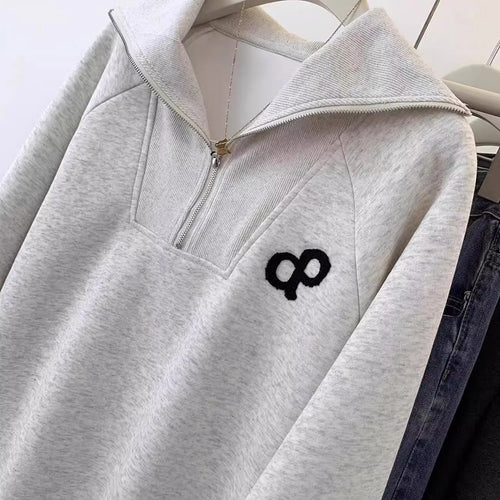 Load image into Gallery viewer, New Casual Women's Autumn Winter Sweatershir New Korean Version Grey Large Size Versatile Long Sleeved Zipper Cotton Top Popular
