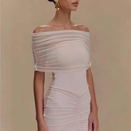 Load image into Gallery viewer, Mesh Strapless Off-shoulder Sexy Ruffled Mini Dress For Women Fashion Backless High Waist Female Ruched Party Dress
