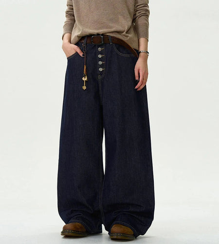 Men's Jeans New Straight Loose Fit Buttons Design American Denim Pants Male Solid Color Male Trousers Summer 9W1457