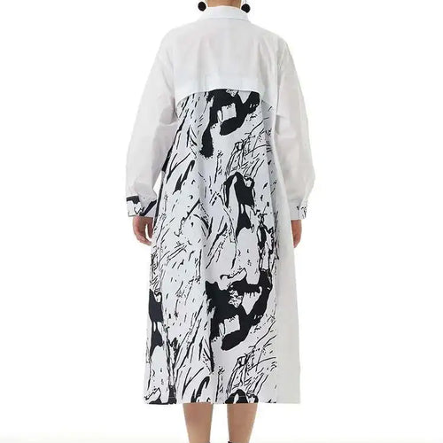 Load image into Gallery viewer, Women White Pattern Printed Big Size Casual Shirt Dress New Lapel Long Sleeve Fashion Tide Spring Autumn 2025 1DH4823
