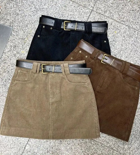Brown Mini Skirt Women Corduroy Korean Y2k Vintage A-line Clothes All-match Harajuku Black High Waist Versatile Short Skirt Chic