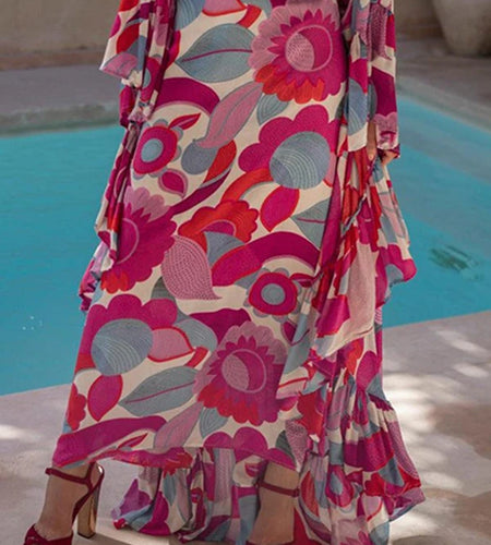Summer Long Dresses 2025 Woman Spring Batwing Sleeves Loose Flower Print Elegant Wedding Party Vacation Maxi Dresses