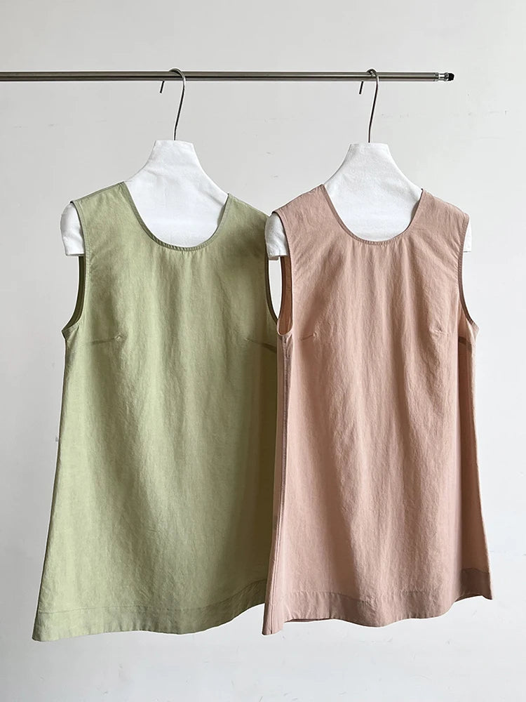 Green Belted Tank Top Half-body Skirt Two Pieces Suit New Round Neck Sleeveless Women Fashion Spring Autumn 2025 1DJ1111