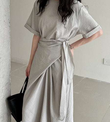 Women Navy Blue Cross Bandage Big Size Elegant Midi Dress New Round Neck Short Sleeve Fashion Spring Summer 2025 1DJ1359