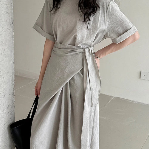 Load image into Gallery viewer, Women Navy Blue Cross Bandage Big Size Elegant Midi Dress New Round Neck Short Sleeve Fashion Spring Summer 2025 1DJ1359
