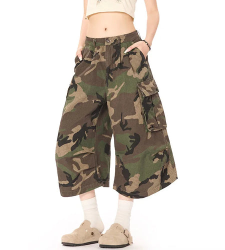 Men's Cargo Shorts New American Style Male Street Fashion Multi Pockets Loose Straight Leg Casual Bottoms Summer 9W1726