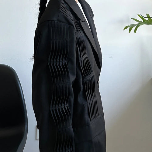 Load image into Gallery viewer, Women Black Pleated Shaped Big Size Elegant Blazer New Lapel Long Sleeve Jacket Fashion Tide Spring Autumn 2025 1DH9563
