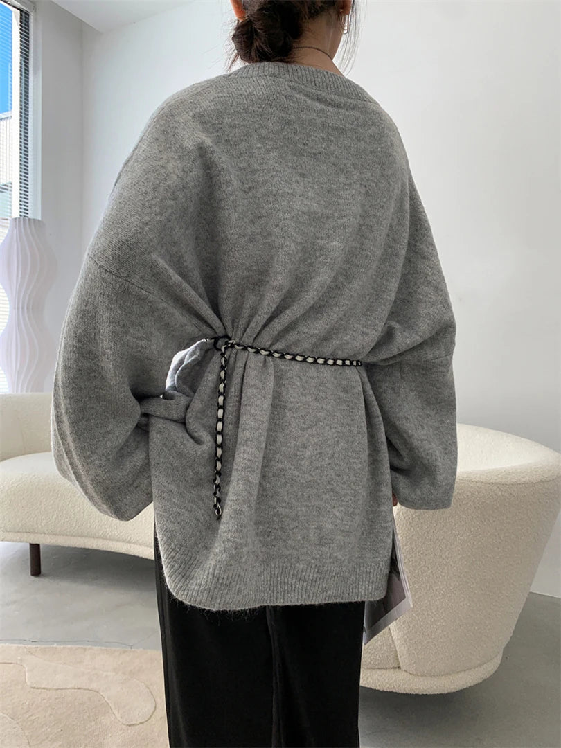 Blue Big Size Casual Knitting Sweater Round Neck Long Sleeve Women Pullovers New Fashion Tide Spring Autumn 2025 1DH6451