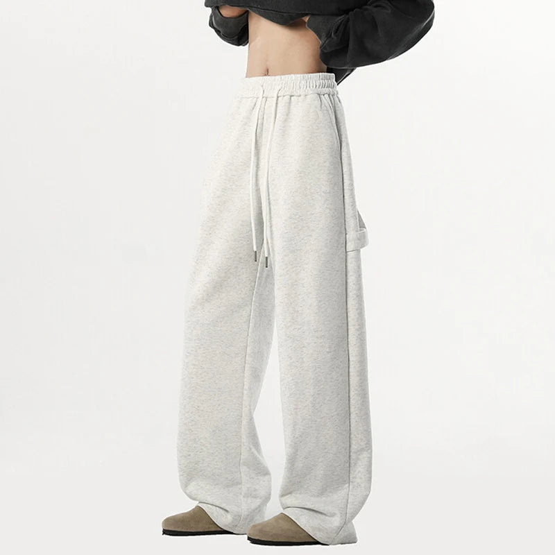 Men's Sweatpants New Korean Solid Color Stylish Casual Straight Leg Male Trousers Elastic Waist Design Bottoms 9W1646