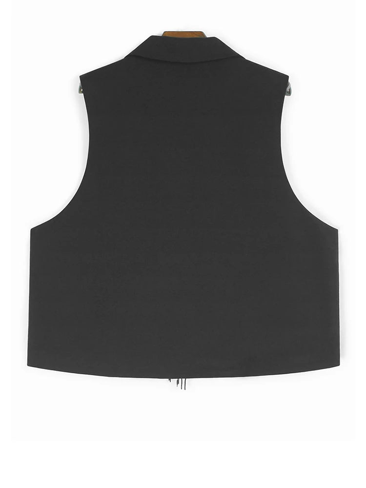 Black Sequins Vest Half-body Skirt Two Pieces Suit New Lapel Sleeveless Women Fashion Tide Spring Autumn 2025 1DJ1103