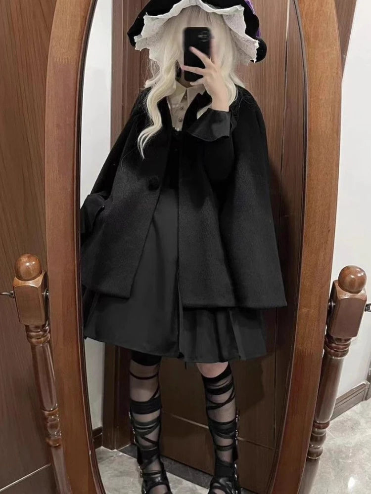 Lolita Sweet Girl Oversized Grunge Jackets Women Y2k Aesthetic Single Breasted Vintage Coats 2025 Harajuku Kawaii Solid Jacket