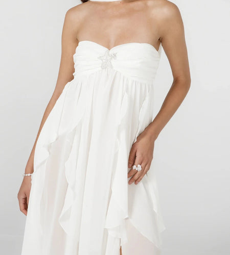 Solid Spliced Fungus Folds Irregular Dresses for Women Halter Sleeveless Backless Patchwork Brooch Dress Female New