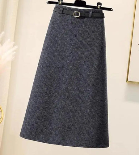 2023 Winter Solid Woolen Midi Skirt Women Elegant Streetwear A-line Zipper Long Skirt Female Vintage High Waist Thick Simple New