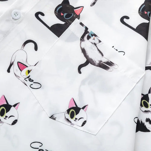 Load image into Gallery viewer, Harajuku Hawaiian Shirts Streetwear Funny Cartoon Cat Graphic Printed Summer Beach Blouse Hip Hop Casual Baggy Short Sleeve Tops
