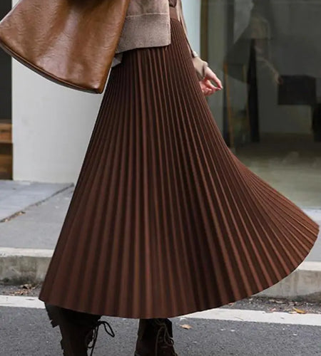 Autumn Winter French Vintage Black Grey Woolen A-line Long Skirt Women's 2024 Brown Elegant High Waist Office Lady Pleated Skirt