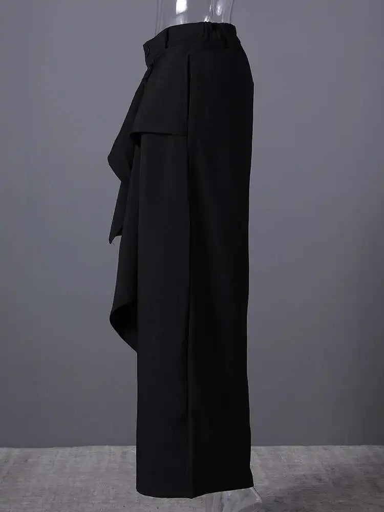 High Elastic Waist Black Irregular Spliced Long Wide Leg Pants New Trousers Women Fashion Tide Spring Autumn 2025 CPG2809