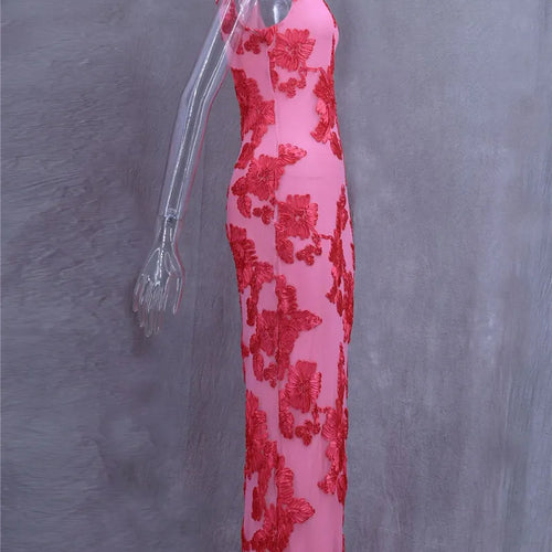 Load image into Gallery viewer, Elegant Floral Print Sexy Maxi Dress For Women Embroidered Applique Tank Dress Femme Bodycon Club Party Long Dress
