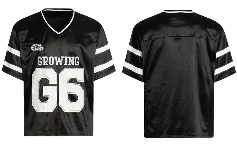 Vintage Jersey T-Shirt Y2K Embroidered Snake Patch Sports V-Neck Tshirt Streetwear Hip Hop Harajuku Casual Baggy Top Tee Shirts