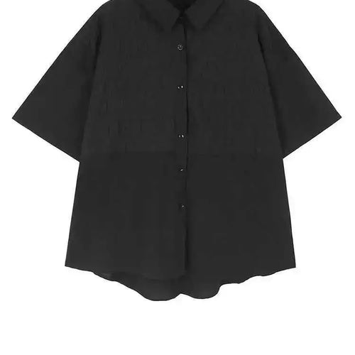 Load image into Gallery viewer, Women Green Plaid Pleated Big Size Casual Blouse New Lapel Short Sleeve Shirt Fashion Tide Spring Summer 2025 1DH6308
