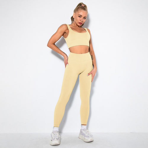 Load image into Gallery viewer, Gym Set Summer 2 Piece Outfit Ribbed Sport Bra Leggings Seamless Workout Set Fitness Active Wear Tracksuit Women Yoga Clothing
