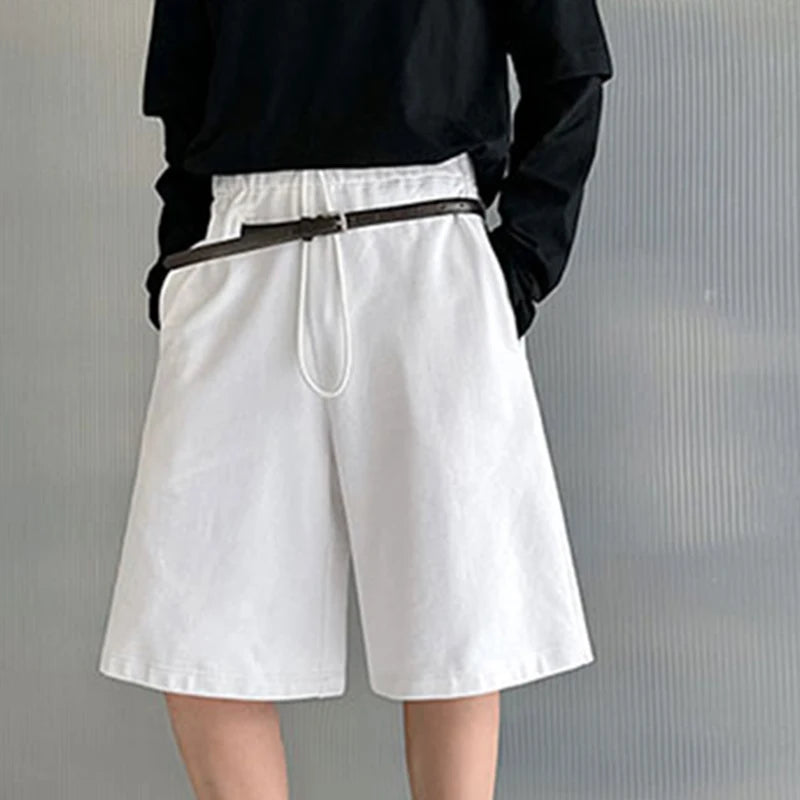 Fashion Summer Men's Shorts Loose Knitting Drawstring Straight Wide Leg Male Casual Trousers Solid Color Menwear 9C6410