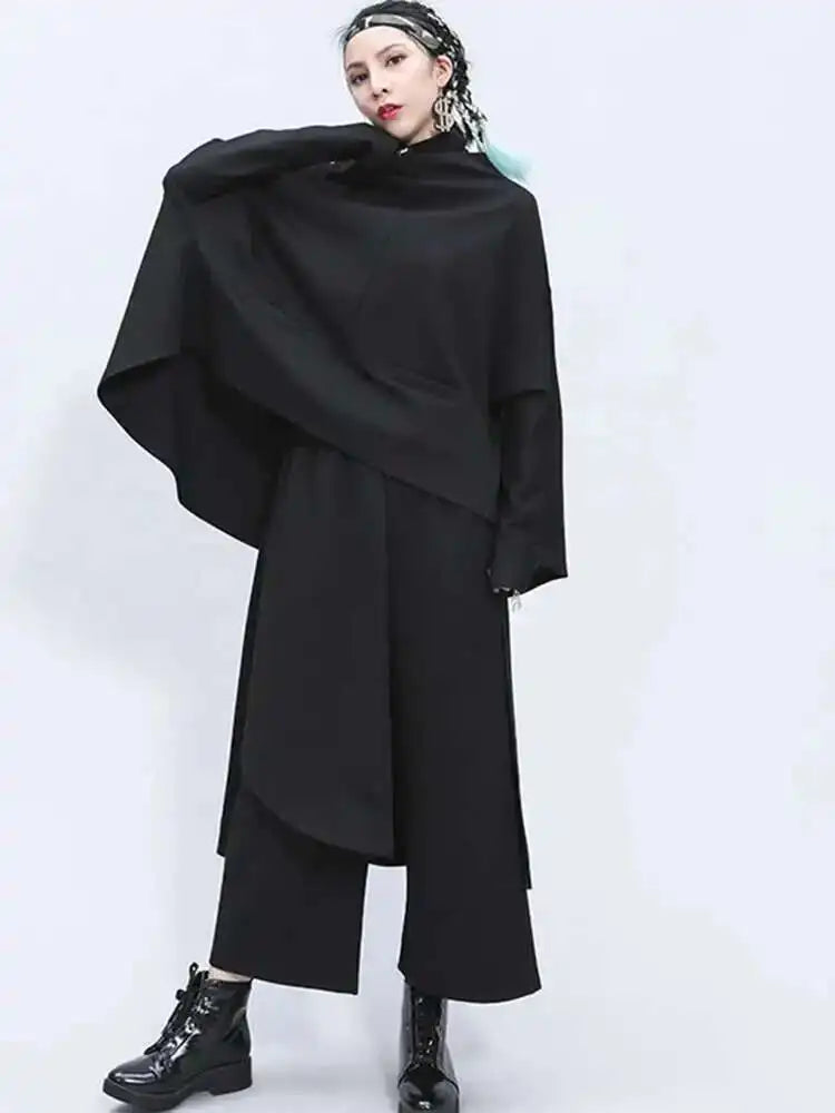 High Elastic Waist Black Split Joint Long Wide Leg Trousers New Loose Fit Pants Women Fashion Spring Autumn 2025 1Z325