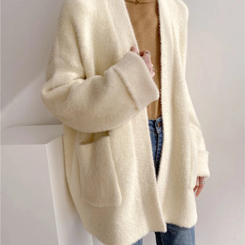 Load image into Gallery viewer, Big Size Camel Cashmere Knitting Cardigan Sweater Loose Fit V-Neck Long Sleeve Women New Fashion Autumn Winter 2025 1DD252
