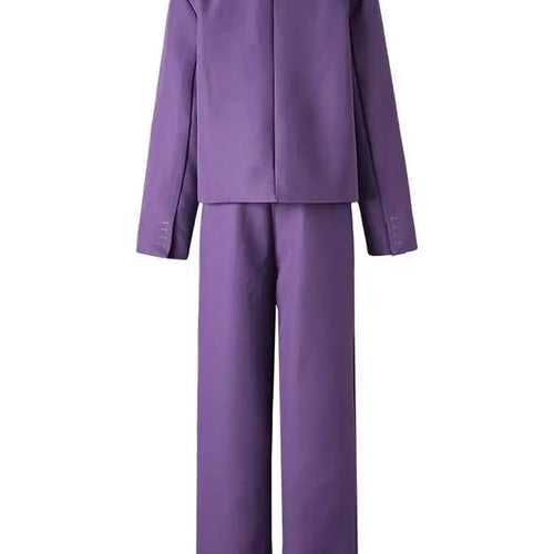 Load image into Gallery viewer, Purple Blazer Big Size Wide Leg Pants Two Piece Suit New Round Neck Long Sleeve Women Fashion Spring Autumn 2025 CPG2619
