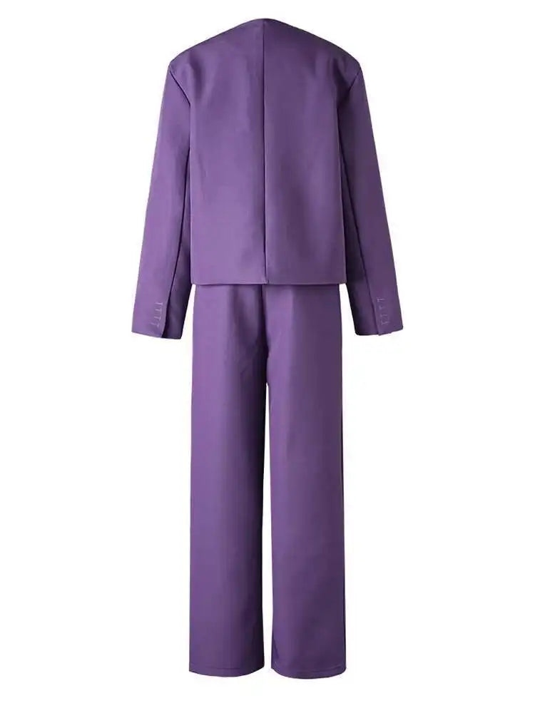Purple Blazer Big Size Wide Leg Pants Two Piece Suit New Round Neck Long Sleeve Women Fashion Spring Autumn 2025 CPG2619