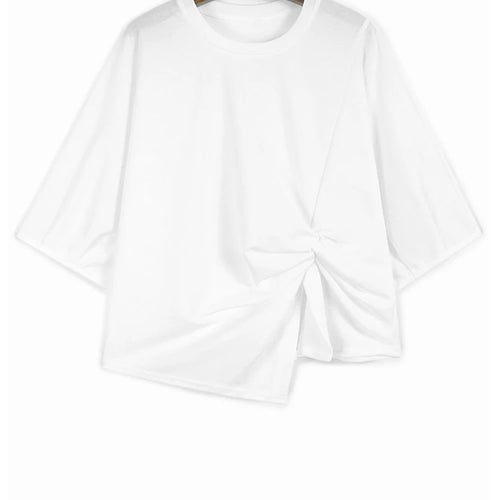 Load image into Gallery viewer, Women Black Irregular Knot Big Size Casual T-shirt New Round Neck Short Sleeve Fashion Tide Spring Summer 2025 1DJ1228
