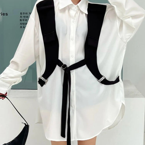 Load image into Gallery viewer, Colorblock Casual Loose Shirts For Women Lapel Long Sleeve Spliced Single Breasted Designer Blouses Female Fashion
