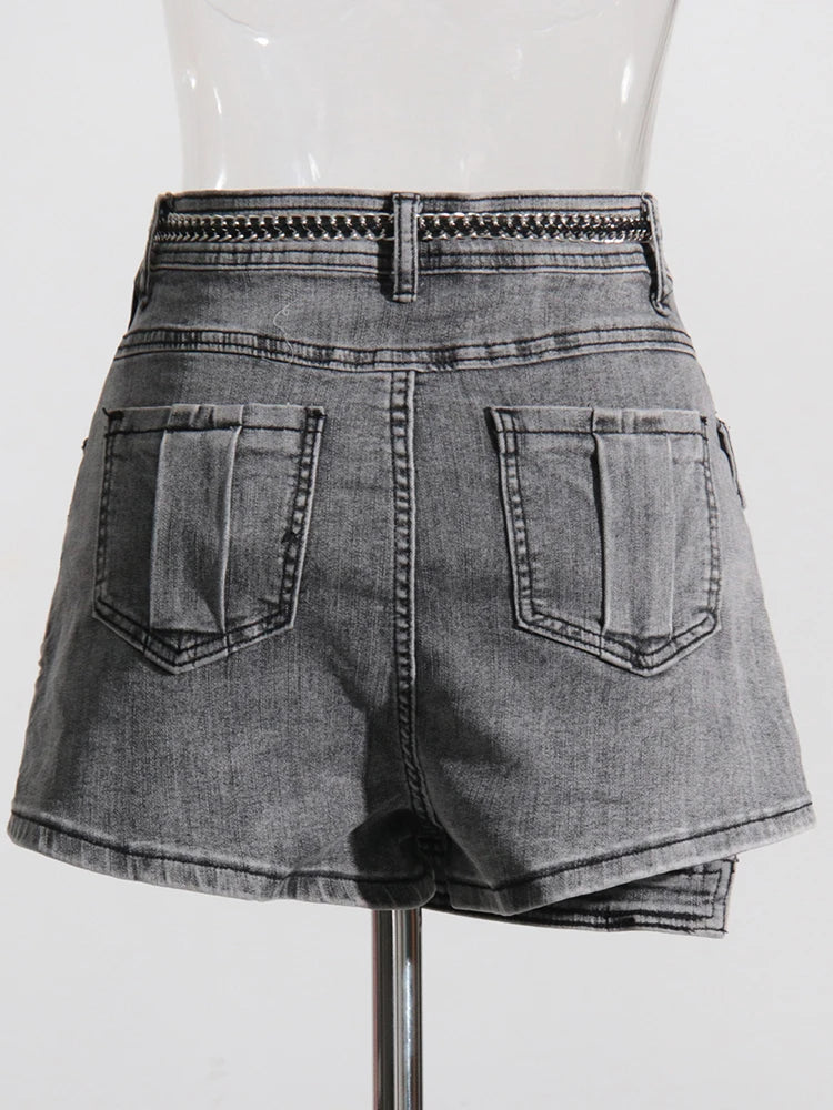 Denim Minimalist Summer Asymmetrical Shorts For Women High Waist Patchwork Lace Up Short Pants Female Fashion