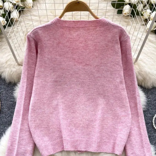 Load image into Gallery viewer, Women Ladies Fashion Embroidery Cardigans Tops Spring Autumn Y2k Vintage Round Neck Single Breasted Short Knitted Sweater Street
