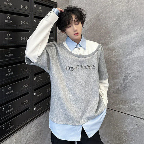 Load image into Gallery viewer, Male Sweatshirts Long Sleeve New Korean Turn-down Collar Design Patchwork Loose Men&#39;s Clothing Summer Men Tops 9W1606
