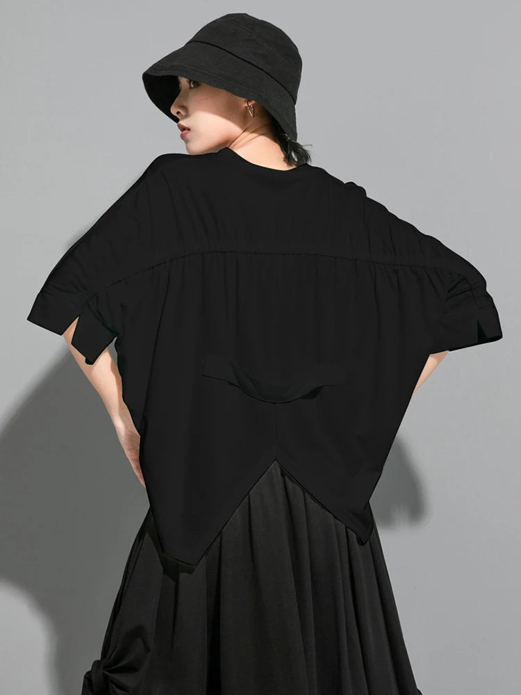 Women White Irregular Big Size T-shirt New Round Neck Three-quarter Batwing Sleeve Fashion Tide Spring Summer 20251DJ1823