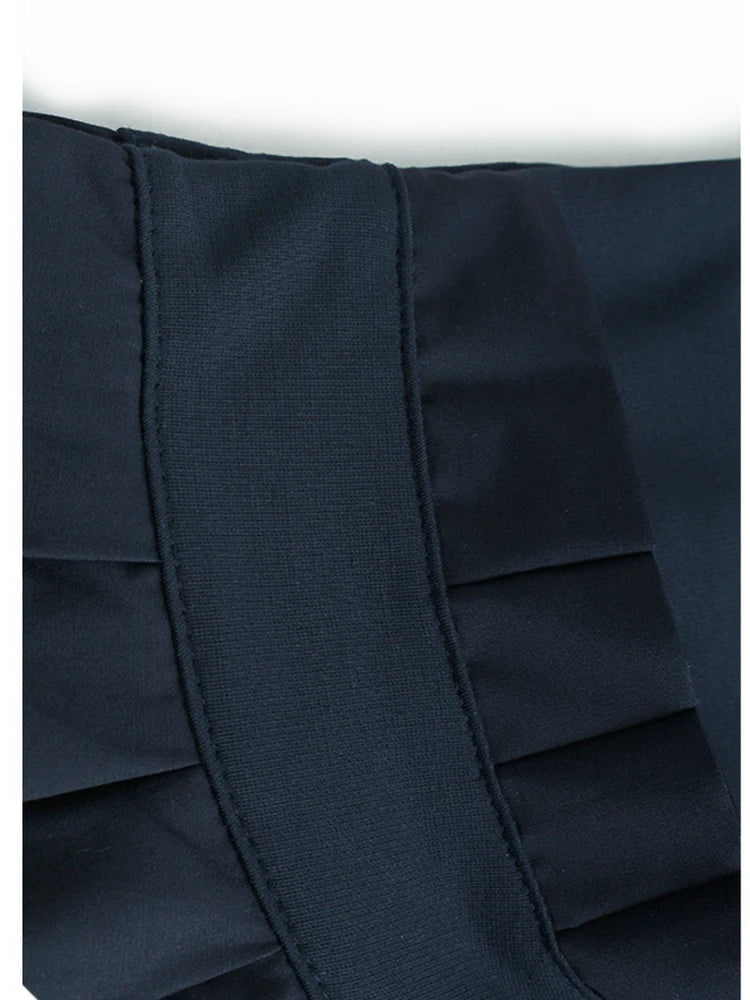 Women Blue Ruffles Spliced Pocket Big Size Midi Dress New Round Neck Short Sleeve Fashion Tide Spring Summer 2025 1DJ1325