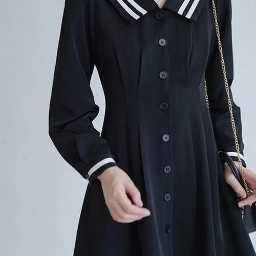 Load image into Gallery viewer, Preppy Style School Student Black Mini Dress Japanese Harajuku Long Sleeve Short Dresses Autumn Korean Fashion
