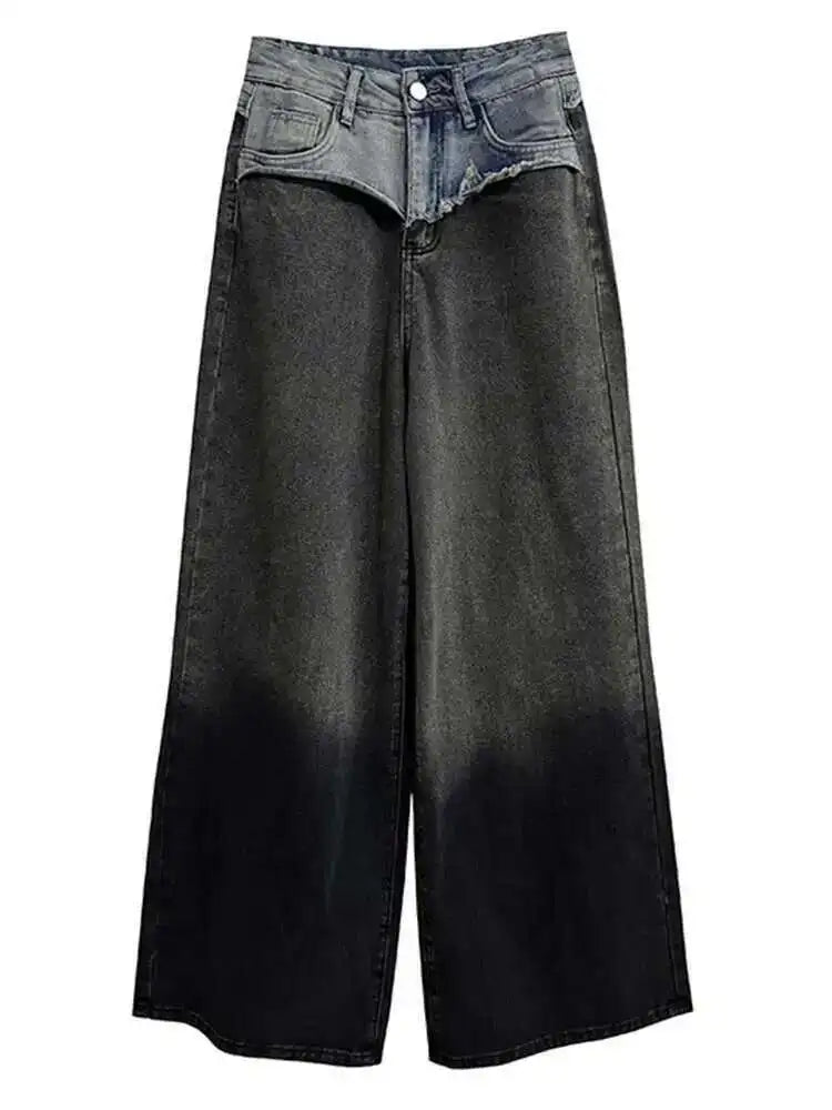 High Waist Blue Gradual Color Denim Burr Long Wide Leg Jeans New Women Trousers Fashion Tide Spring Autumn 2025 1DH5146