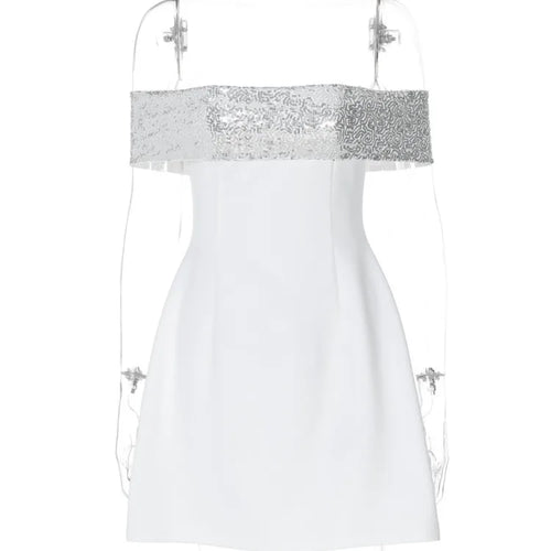 Load image into Gallery viewer, Off-shoulder Sequins Strapless Sexy Mini Dress Women Fashion Sleeveless Backless Sparkle High Waist Club Sexy Dress
