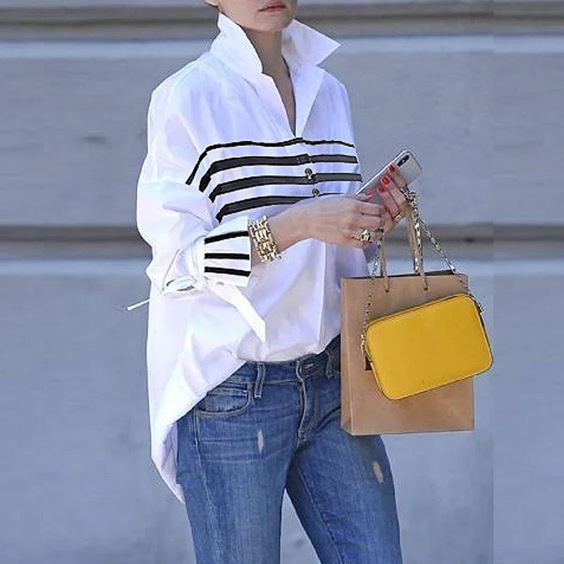 Summer Blouse T-shirts for Women New Collection Flared Sleeves Casual Tops Women Stripe Clothes White Shirts
