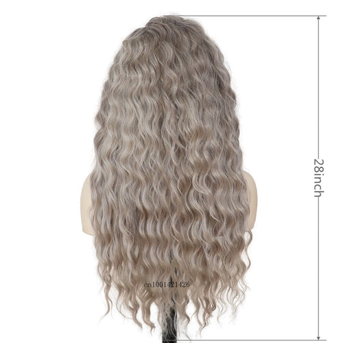 Load image into Gallery viewer, Synthetic Hair Long Curly Wigs for Women Ombre Grey Wig Dark Roots Gradient Color Gray Hair Long Wigs Costume Party Natural Wig
