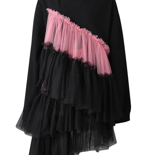 Load image into Gallery viewer, Women Balck Mesh Ruffles Irregular Big Size Mini Dress New Round Neck Long Sleeve Fashion Tide Spring Autumn 2025 CPG3045
