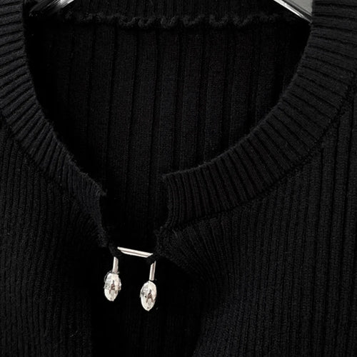 Load image into Gallery viewer, Solid Slim Hollow Out Knitting Cardigan For Women Round Neck Long Sleeve Patchwork Buttons Casual Sweaters Female
