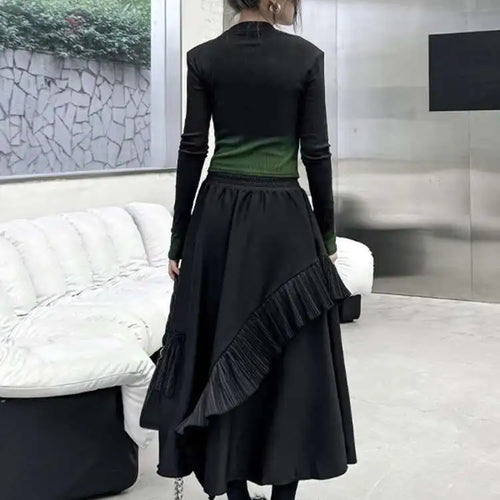 Load image into Gallery viewer, High Elastic Waist Black Irregular Pleated A-line Half-body Casual Skirt Women Fashion Tide New Spring Autumn 2025 1DH3690

