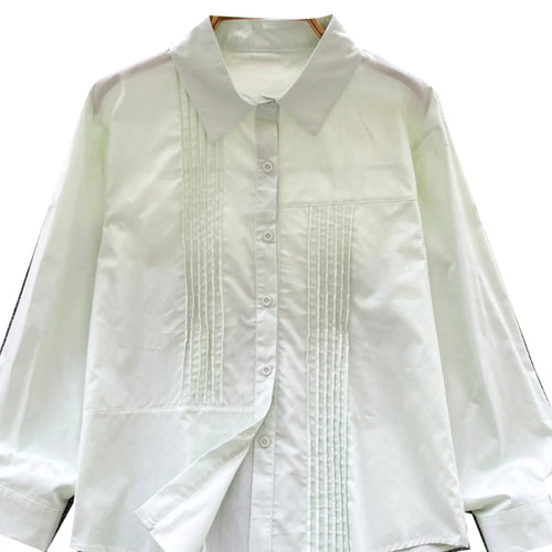 Load image into Gallery viewer, Spring Solid Single Breasted Long Sleeved Holiday Cardigan Shirt Women Loose Versatile Office Lady Pleated Blouse Simplicity New
