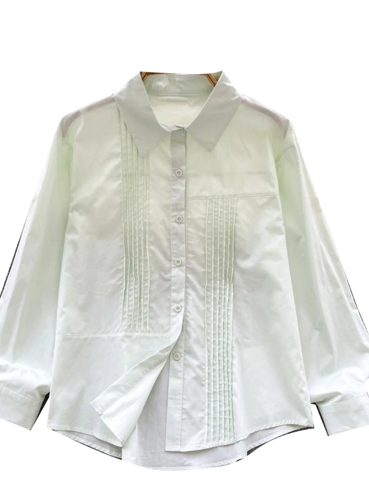 Spring Solid Single Breasted Long Sleeved Holiday Cardigan Shirt Women Loose Versatile Office Lady Pleated Blouse Simplicity New