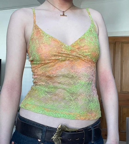 Random Colorful Lace Hook Floral Slimming Camisole Women's Summer Chic Cross V-Neck Mini Cropped Tops Y2K Aesthetics