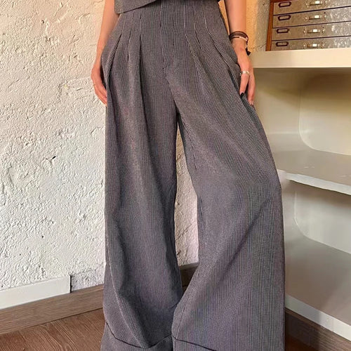 Load image into Gallery viewer, Solid Spliced Folds Pants For Women High Waist Patchwork Pockets Minimalist Casual Wide Leg Pant Female Fashion
