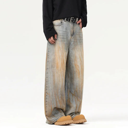 Load image into Gallery viewer, Stylish Men's Jeans American Distressed Baggy Straight Wide Leg Design Tie-dyed Personalized Male Trousers 2025 9W1561
